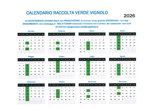 Calendario raccolta del verde 2026