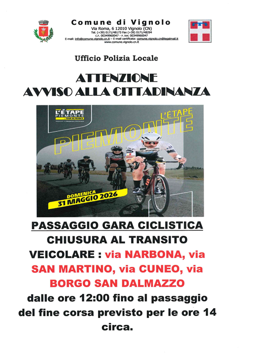 Avviso passaggio gara ciclistica
